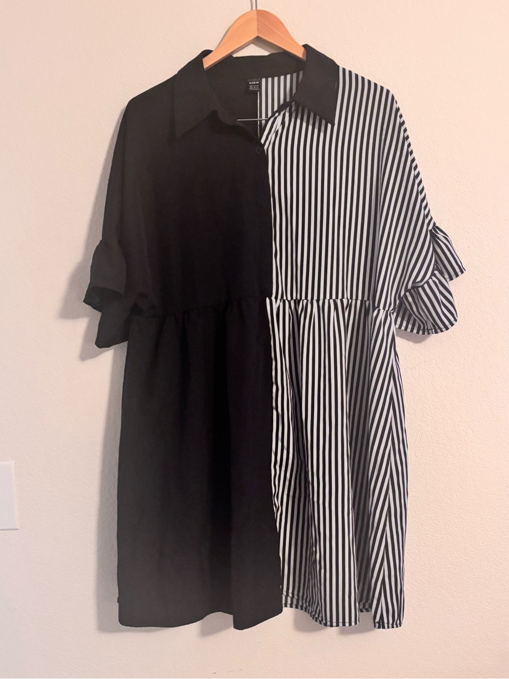 SHEIN Black and White Half-Striped Shirt Dress